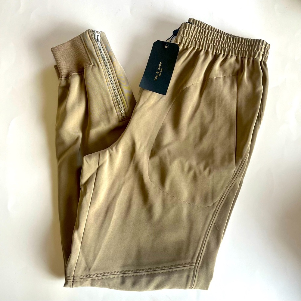Rag &‎ Bone Women's Small Crepe Joggers Clay Elastic Waist Relaxed Fit Zippers
